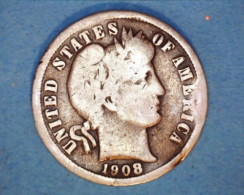 1908-D Barber Dime, VG COND. 10c **1-2-6