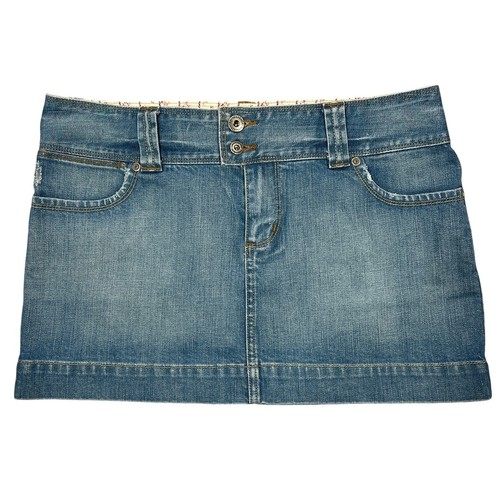 American Eagle Y2K Low-Rise Micro Mini Jean Skirt Sz 6 Light Wash Stretch Grunge