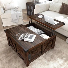 Farmhouse Lift Top Coffee Table with Storage, Wood Square Center Table with Cha