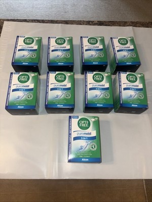 9 Pack Opti-Free Pure Moist Contact Lens Solution 2 oz Travel Exp 09/27