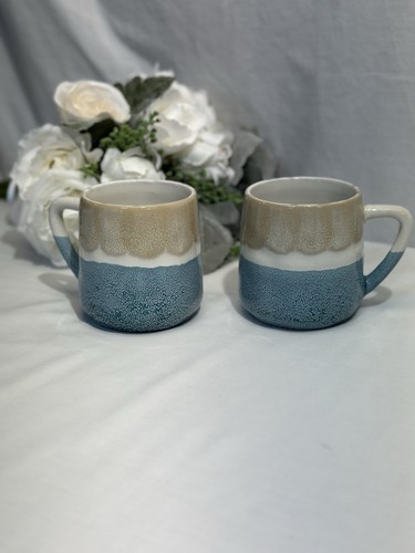 Steingut Strand Kaffeebecher hellbraun creme türkis mit Sprenkeln Sand Textur schön! 4 zoll