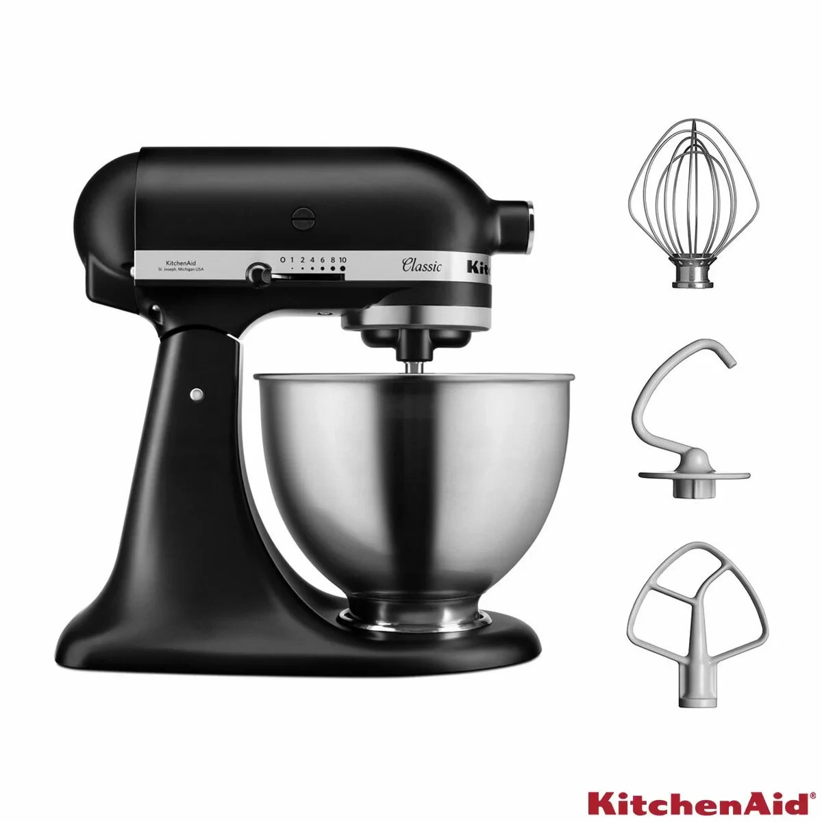 KitchenAid Classic Standmixer 4,3L Edelstahlschüssel Matt Schwarz Onyx Schwarz