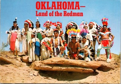 Oklahoma Native Americans Group on Rocks Continental Postcard A703