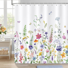 Floral Shower Curtain, Watercolor Flower Butterfly Plants Spring