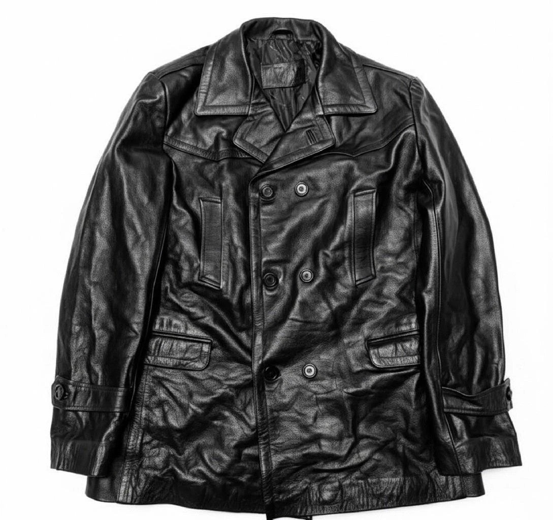 ジャケット・アウター 90s vintage leather wool pea coat Black Leather Outer Shell Pea Coat Coats, Jackets & Vests for Men