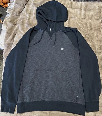 Billabong Men s L Gray/Black Colorblock Fleece Pullover Hoodie Logo Pockets