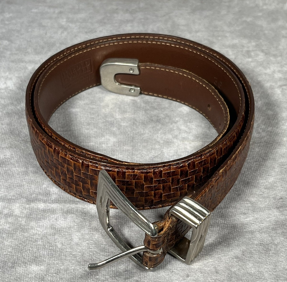 Vintage Harold Powell Embossed Espresso Leather Belt with Metal Buckle, Size L Harold Powell Men main image 4