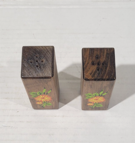 Vintage 5-teiliges Blumendesign Holz Set verschachtelte Kanister mit Deckel & Salz & Pfefferstreuer - Bild 5 von 6