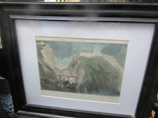 Victorian Hand Colored Orig. Print " Tintagel Castle  Cornwall " by  Turner 1818