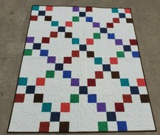 NEW 9-Patch Jewel Colors 45 x 54 Baby/Toddler size Finished Quilt-Teal Brown Red