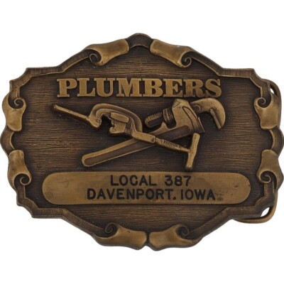 UA Plumber Pipefitter Steamfitter Union Local 387 Iowa 1970s NOS Vtg Belt Buckle