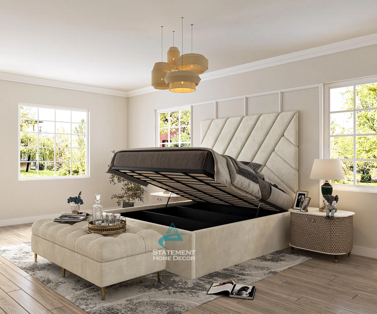 Upholstreded Bed Frame Ottoman Storage Bed Frame Plush Velvet Bed Frame