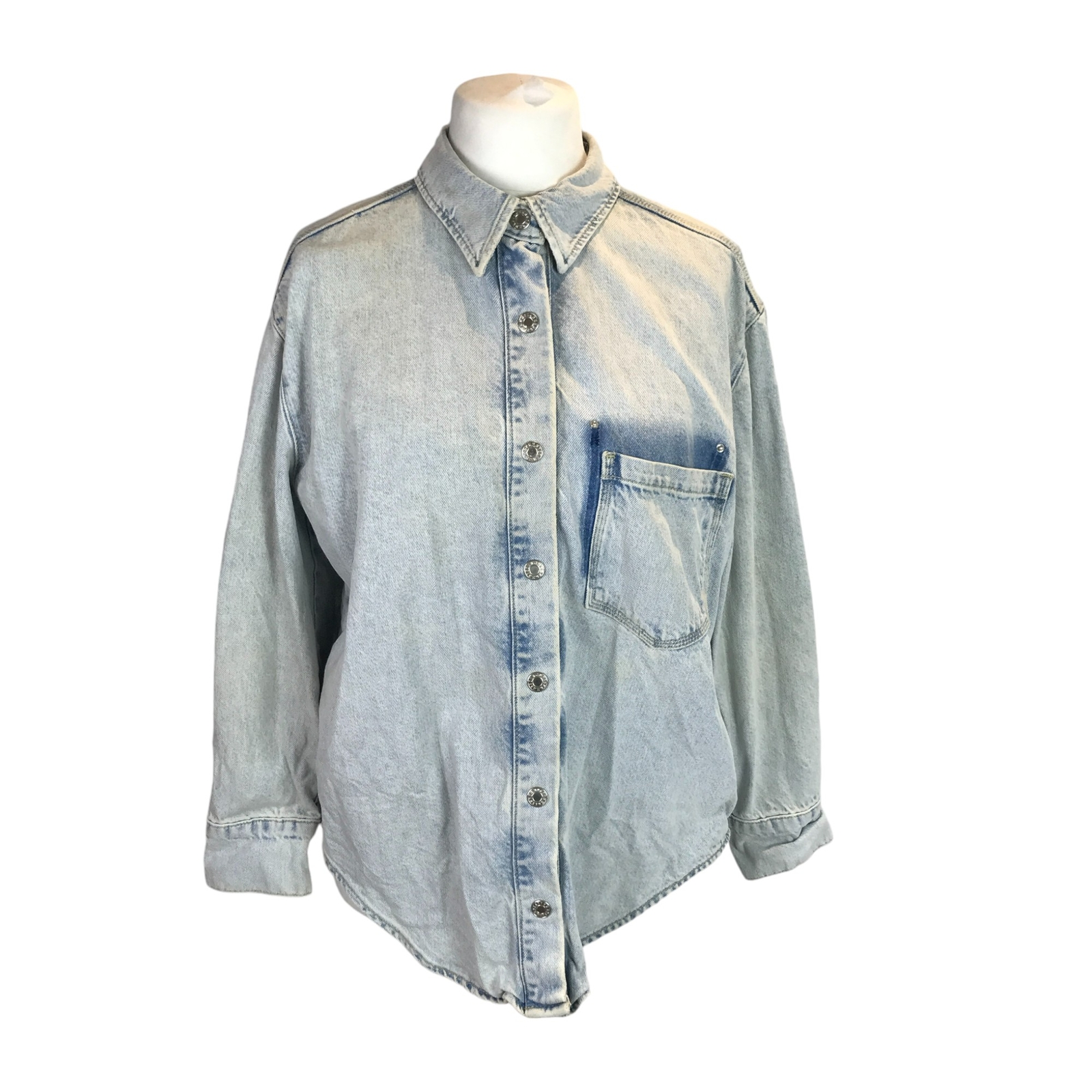 Mango Ladies Denim Shirt Jacket Shacket Blue Size Large Overshirt Button Down