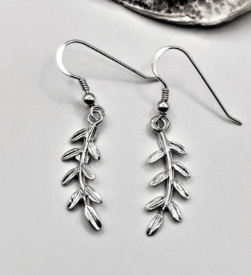 Griechische Olivenblatt Zweige Sterlingsilber 925 hängende Ohrringe für Frauen