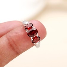 925 Silver Oval Natural Garnet Bezel Statement Anniversary January Birthday Ring