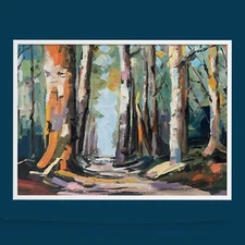 TRANQUILITY WITH NATURE. FOREST LANDSCAPE. ORIGINAL OIL PAINTING.