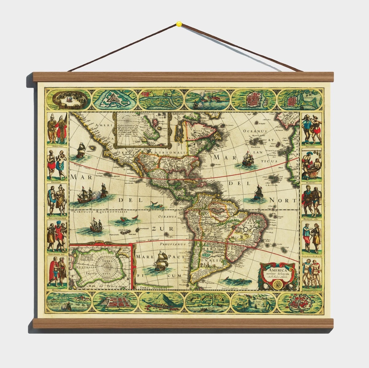 Ancient Antique Old 1625 Map: America, 100% Cotton Canvas