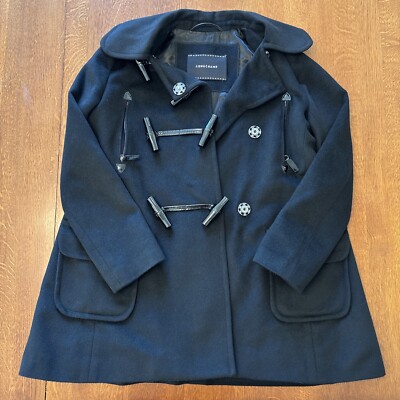 Longchamp Angora Silk Peacoat Bamboo Buttons Lined Womens Black Size 40 US8