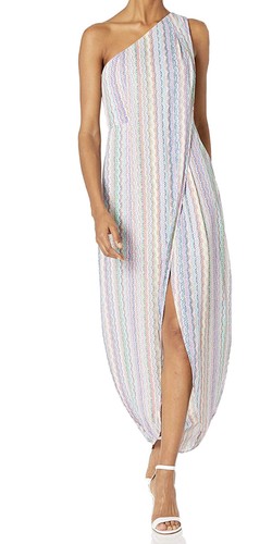$338 NWT BCBG MAXAZRIA DRIES STRIPED ONE SHOULDER FRONT SLIT DRESS SZ 2 - Picture 6 of 16