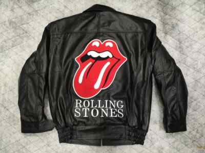 Black Leather Jacket Rolling Stones, All SIZE Available, Genuine Sheep Leather
