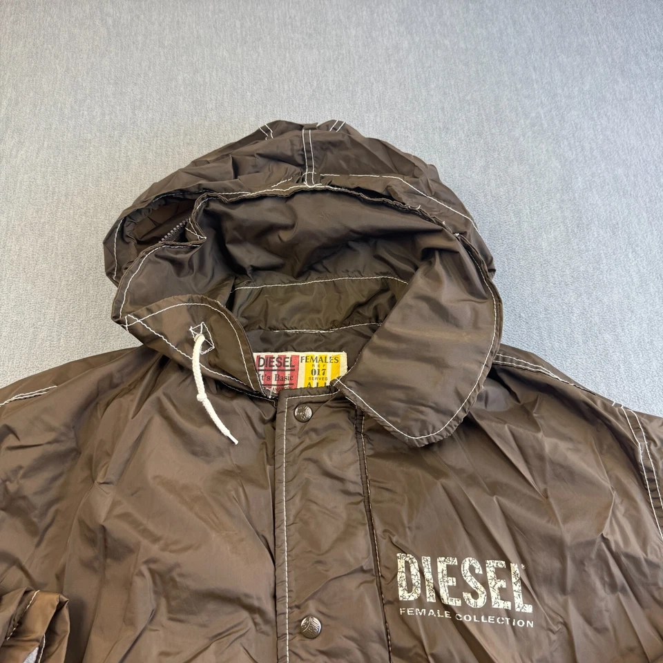 Chaqueta Diesel Para Mujer XL Marrón Cremallera Completa Con Capucha Rompevientos Polar Forrado Bolsillos Foto 2 de 4