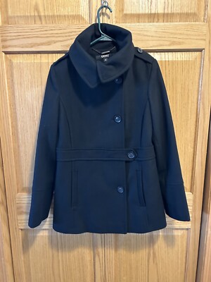 DKNY Womens 10 Wool Blend Winter Coat Black Dress Jacket