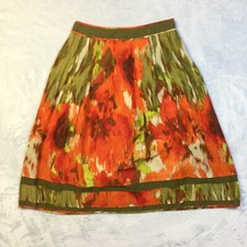 Talbots A-line Skirt Size 4P Womans Petite Orange Green Floral Silk Cotton Lined