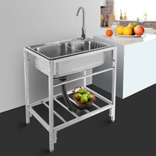 Stainless Steel Single Basin Kitchen Sink Home Laundry Sink with Faucet & Stand