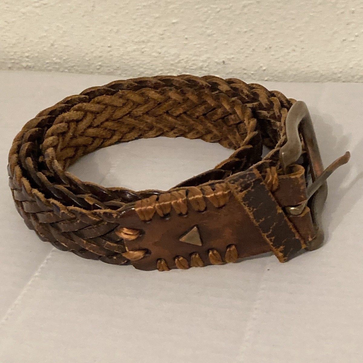 VTG Argentina Genuine Leather Brown Braided Belt 38 Bronze  display picture 1