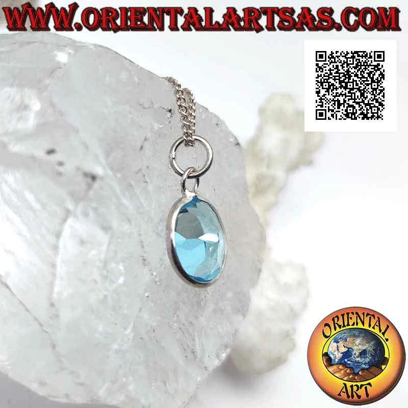 Ciondolo in argento 925‰ topazio blu ovale su montatura semplice con bo - Immagine 4 di 4