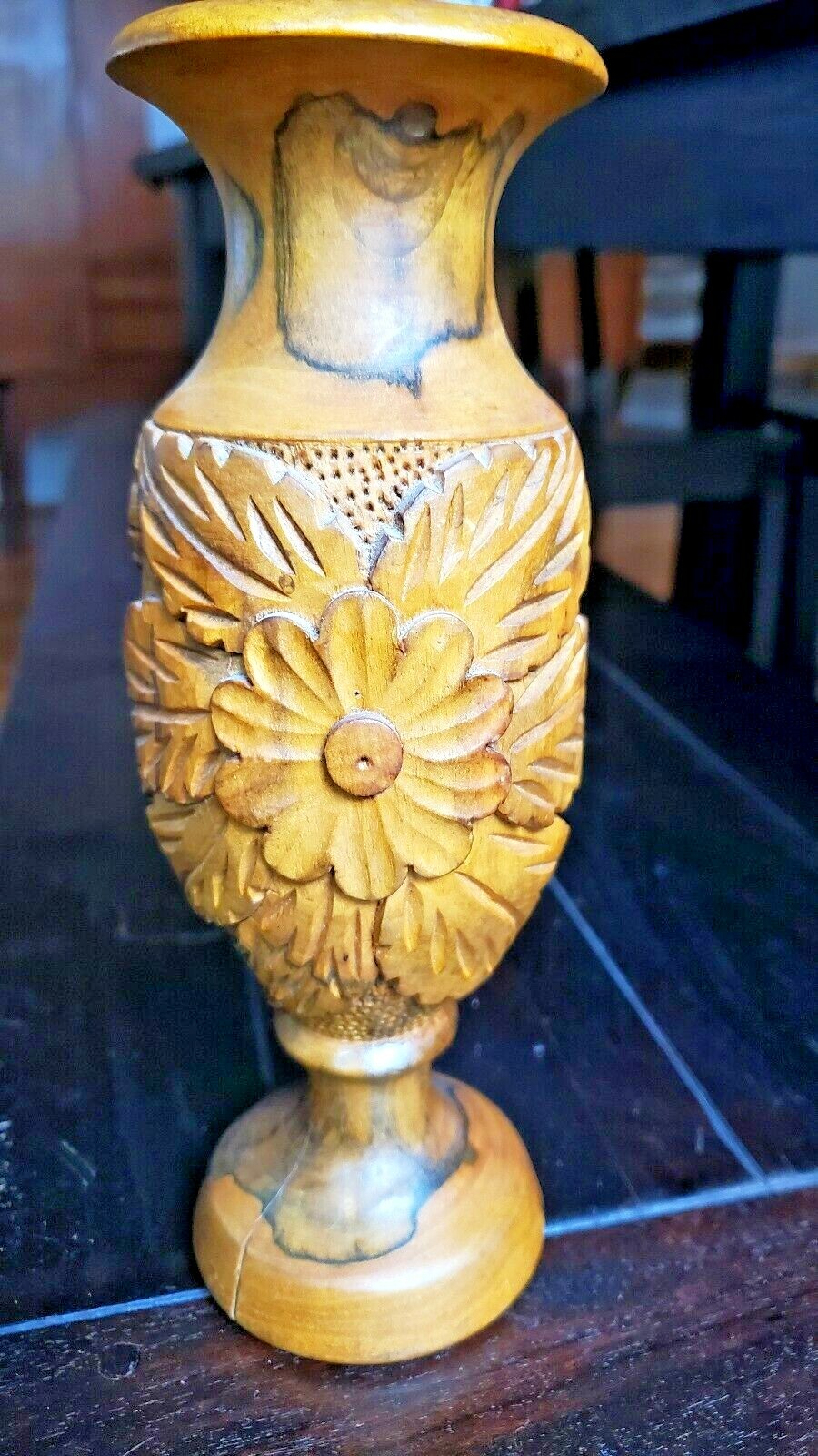 Vintage Hand Carved Wooden Flower Vase eBay