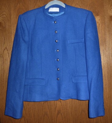 EVAN PICONE - BLUE HERRINGBONE CROPPED AUSTRIAN-LOOK BLAZER/JACKET- MISSES 12