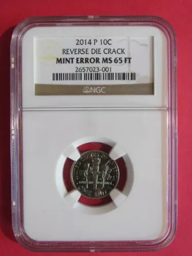 2014 "P" ROOSEVELT DIME "ERROR COIN"  NGC MS 65 FT !!! REVERSE DIE CRACK !!!