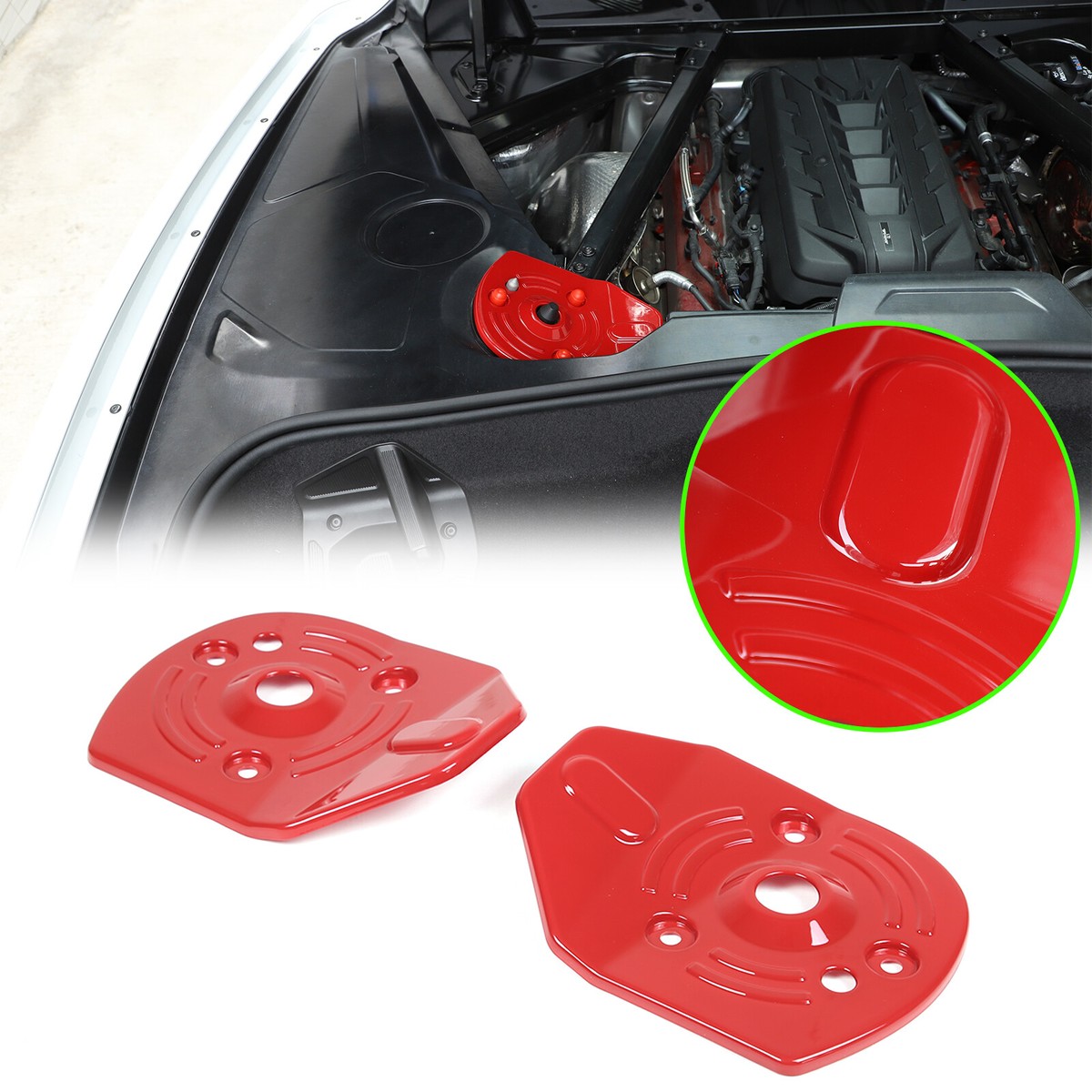 Red Rear Strut Shock Tower Cover LH & RH For Corvette C8 2020-2024
