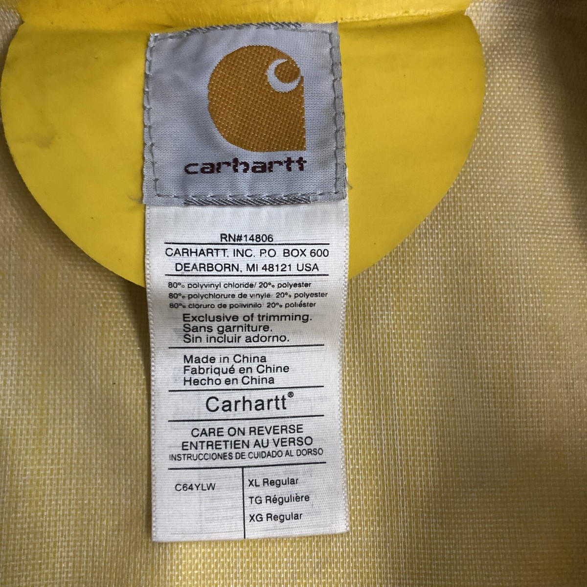 Carhartt C64 Yellow PVC Rain Coat Men’s Size XL View 6