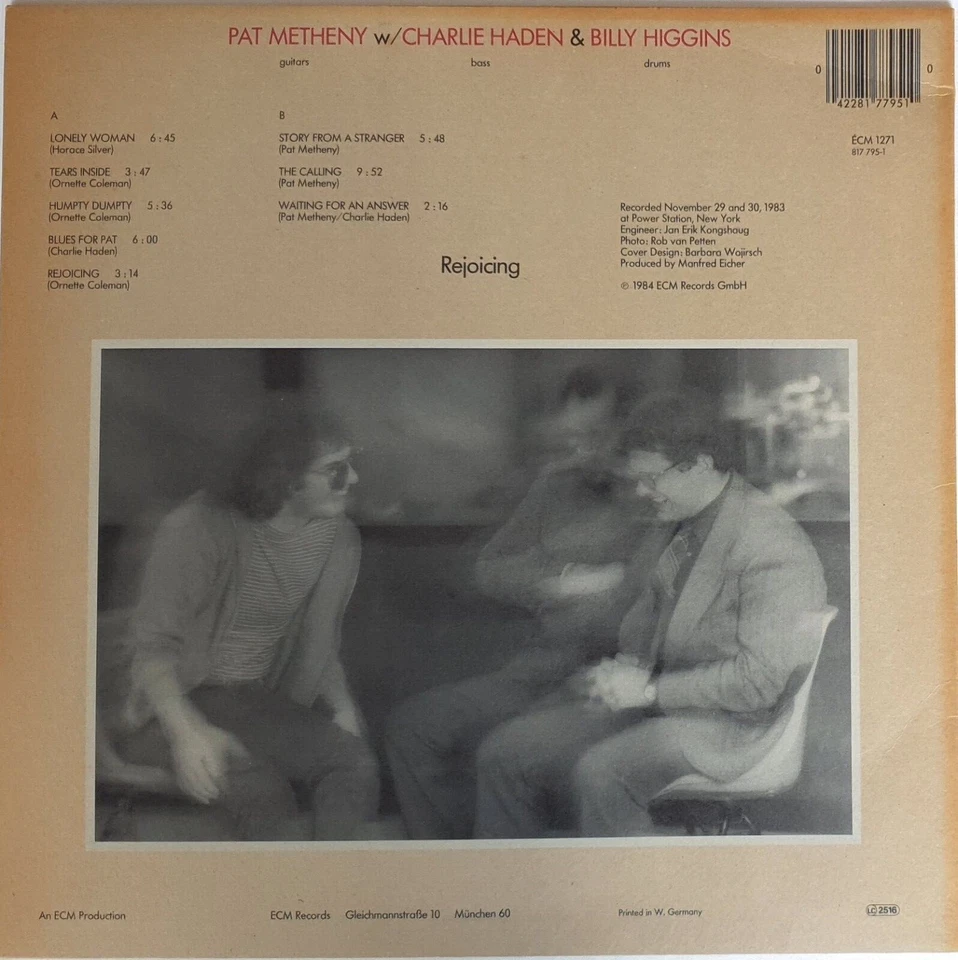 Pat Metheny With Charlie Haden & Billy Higgins-Rejoicing LP 1984 ECM Germany - Image 3 of 3