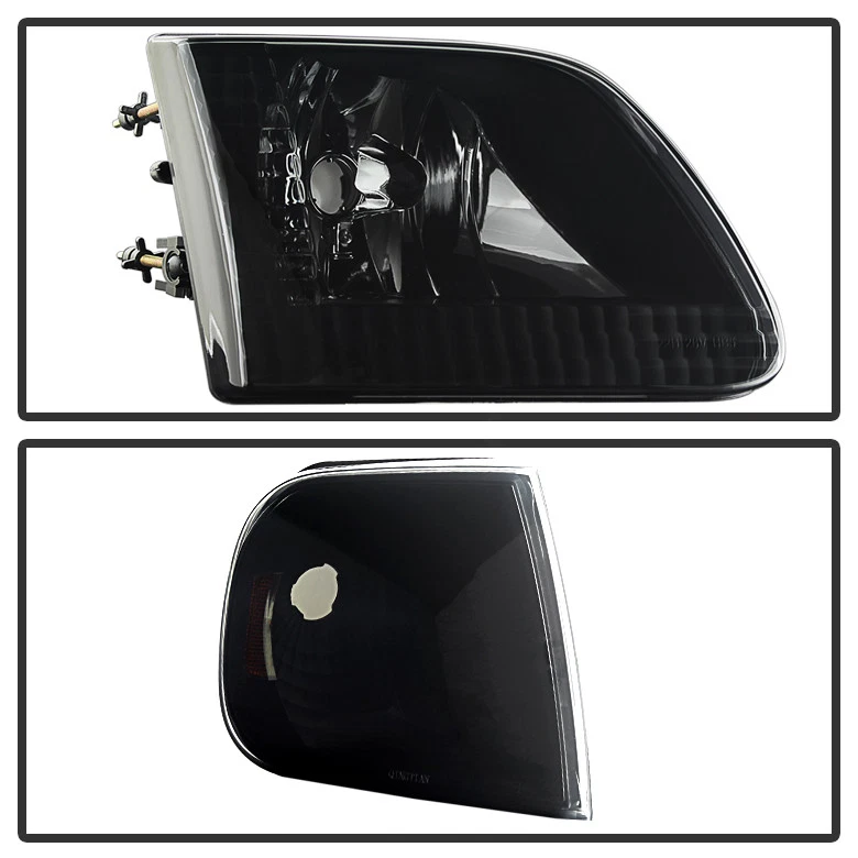 [4PC] Black Smoke 1997-2003 Ford F150 Expedition Headlights+Signal Corner Lamps - Image 2 of 4