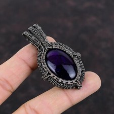 Purple Fire Labradorite Jewelry Copper Gift For Mom Wire Wrapped Pendant 2.4"