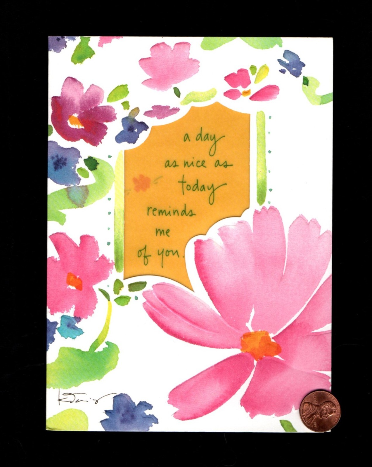 THINKING OF YOU Watercolor Flowers VELLUM WINDOW Greeting Card W