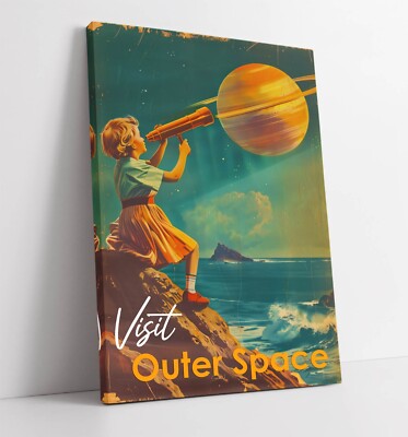 VINTAGE RETROFUTURE WELTRAUMFAHRT POSTER - GERAHMTER WANDKUNSTDRUCK AUF LEINWAND