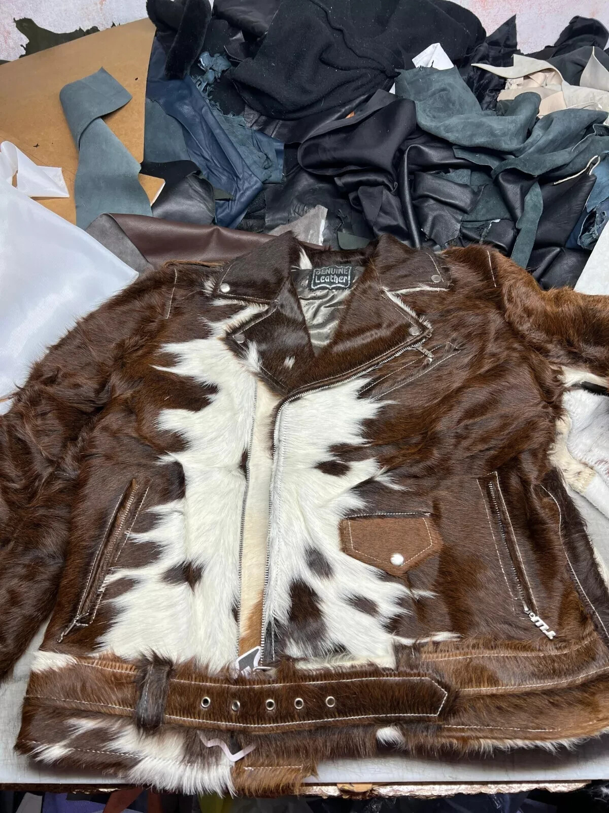 PONY Giacca Uomo Western Pelle di Vacchetta Vera Pelle di Cavallo Capelli Elegante Biker