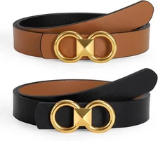 JASGOOD Women Reversible Leather Belt Fit waist size 43''-46'', A-black/Brown 