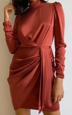 NWT Zimmermann Drape Dress Women Size EU 1 Brick Red Silk High Neck Long Sleeves