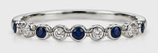 14K White Gold Diamond & Blue Sapphire Alternating Band Ring