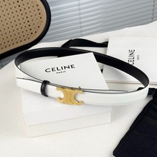 Celine Reversible White Black Leather Belt Vintage Gold Triomphe Buckle Set-90CM