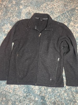 Smartwool Full Zip Sweatshirt Size Large Gray Black Wool Blend FLAWS!