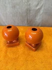 H•Vintage Fiestaware Orange Two 3.5” Round Candle Stick Holders USA