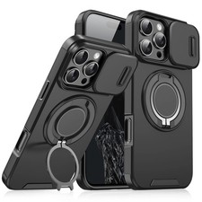 For iPhone 17 Pro Max 16e 15 14 13 12 Magnetic Ring Stand Case Slide Lens Cover
