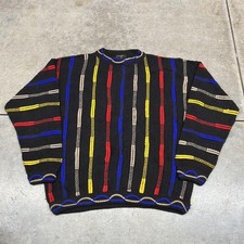 vintage black yellow red and blue striped bergati knit sweater size xl