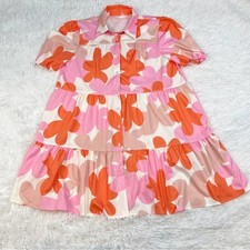Women's puff sleeve floral tiered shirt dress button front